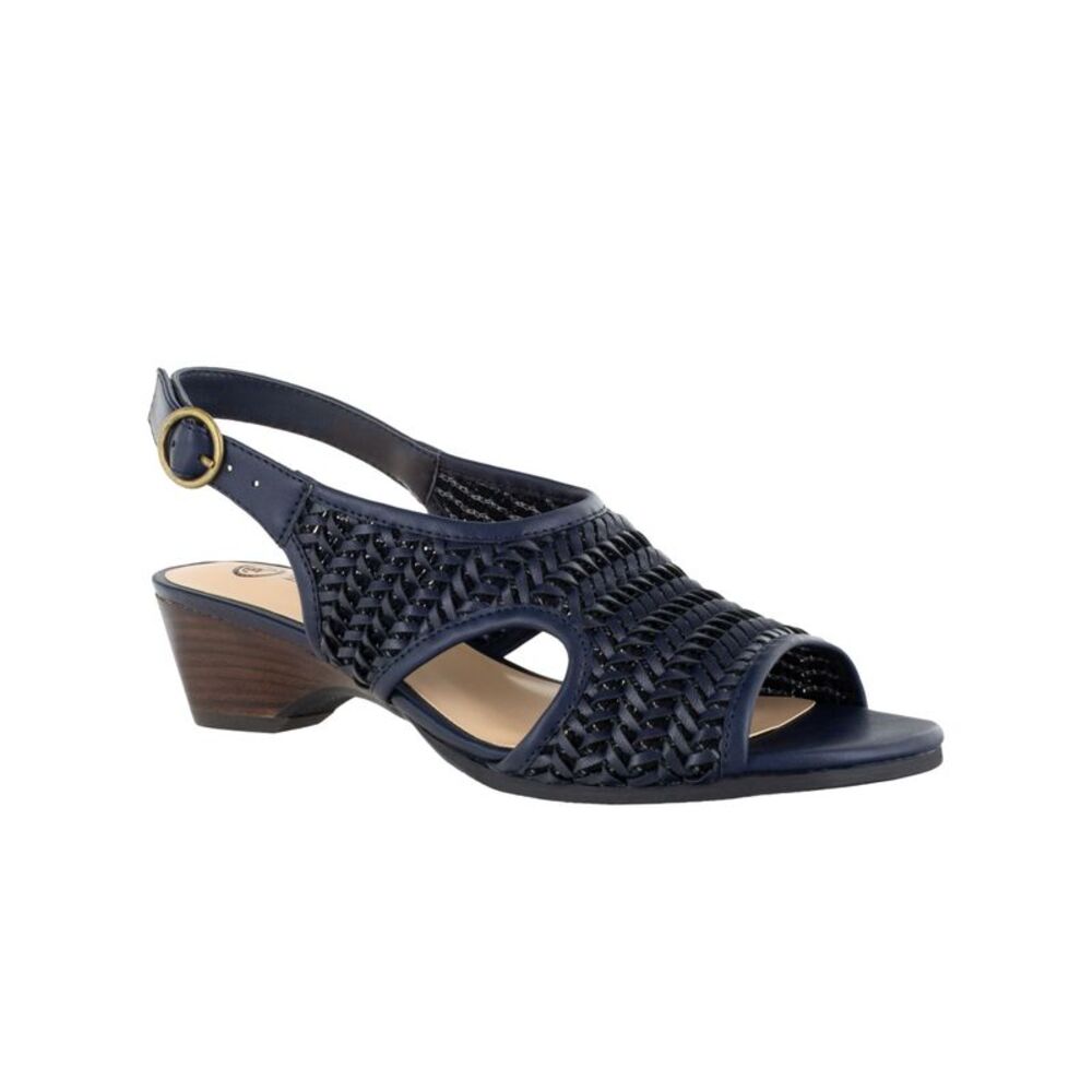 NWT BELLA VITA Womens Navy Justine Ii Round Toe Wedge Sling Back Sandals 9.5 M